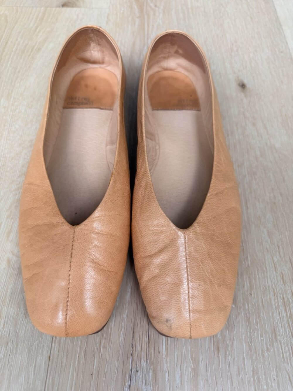 Jeffrey Campbell Fathom Square Toe Leather Ballet Flats Apricot Tan 8.5 - Picture 2 of 10